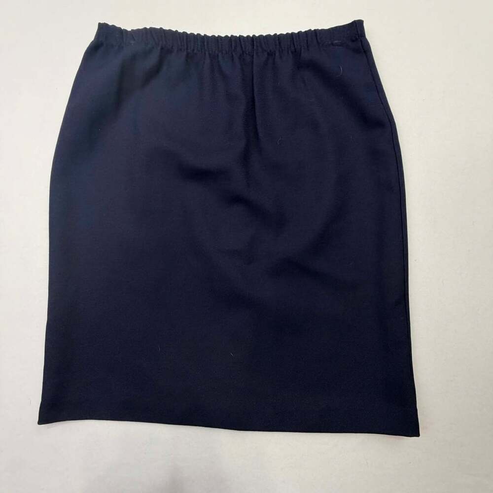 Navy Blue Elastic Waist Pencil Skirt Midi Length